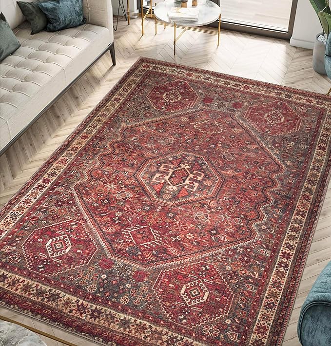 Keen Home Design 6x9 Rug - Machine Washable Area Rug with Non-Slip Backing, Ideal for Living Room, Dining Room, Bedroom - Vintage, Easy Clean, Durable, Low Pile Rug - (6' x 9')