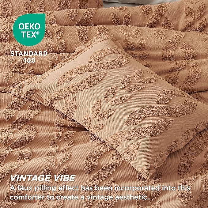 Bedsure King Size Comforter Set Taupe, Boho Tufted Bed Set, Farmhouse Jacquard Cable Knit Pattern Bedding, 3 Pieces, 1 Shabby Chic Fluffy Comforter & 2 Pillow Shams