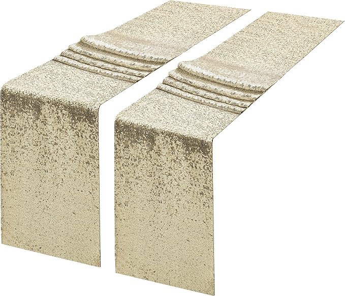 2 Packs 12 x 108 inches Champagne Gold Sequin Table Runner, Glitter Champagne Table Runner for Wedding Birthday Bachelorette Holiday Party Supplies Decorations Bridal Shower Baby Shower