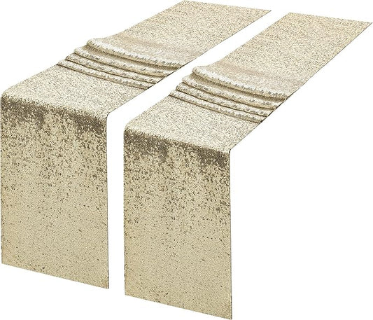 2 Packs 12 x 108 inches Champagne Gold Sequin Table Runner, Glitter Champagne Table Runner for Wedding Birthday Bachelorette Holiday Party Supplies Decorations Bridal Shower Baby Shower