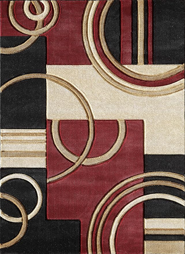 GLORY RUGS Area Rug Modern Soft Hand Carved Contemporary Floor Carpet with Premium Fluffy Texture for Indoor Living Dining Room and Bedroom Area (4x6, Dark Red)