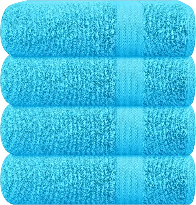 GLAMBURG Premium Cotton 4 Pack Bath Towel Set - 100% Pure Cotton - 4 Bath Towels 27x54 - Ideal for Everyday use - Ultra Soft & Highly Absorbent - Turquoise Blue