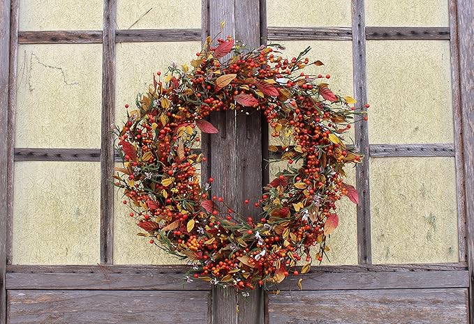 The Wreath Depot Appalachia Berry Silk Fall Door Wreath 24 inch, Handcrafted, Designed in USA, Full Wreath Shape and Size, Beautiful White Gift Box Included