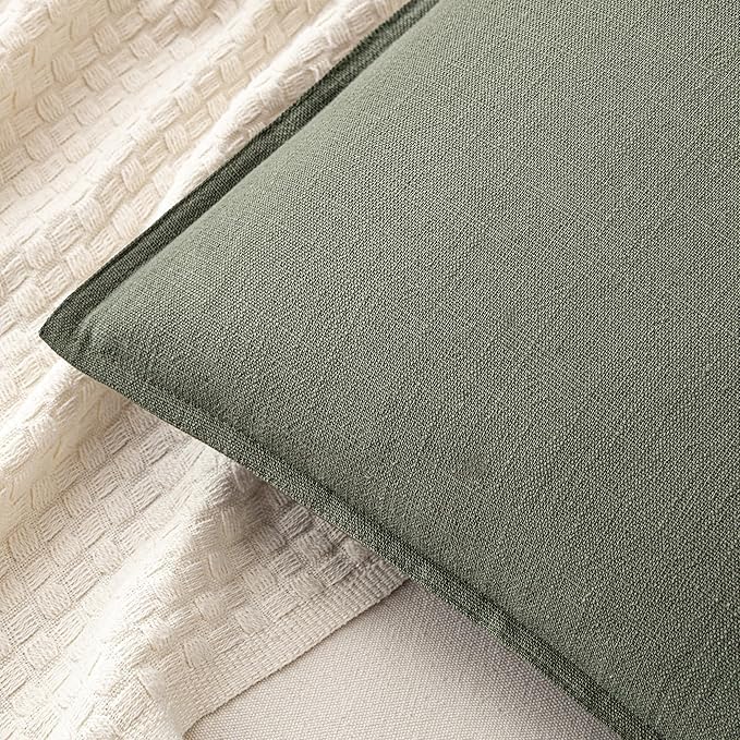 MIULEE Decorative Linen Pillow Covers 20x20 Inch Olive Green Boho Farmhouse Neutral Couch Throw Pillows for Bed Pack of 2 Accent Outdoor Pillowcase Modern Sofa Cushion Livingroom Home Decor