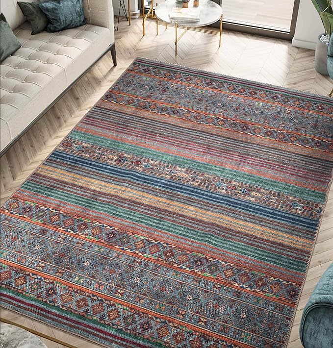 Keen Home Design 5x7 Rug - Machine Washable Area Rug with Non-Slip Backing, Ideal for Living Room, Dining Room, Bedroom - Vintage, Easy Clean, Durable, Low Pile Rug - (5' x 7')