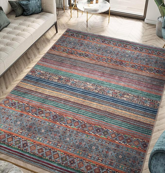 Keen Home Design 8x10 Rug - Machine Washable Area Rug with Non-Slip Backing, Ideal for Living Room, Dining Room, Bedroom - Vintage, Easy Clean, Durable, Low Pile Rug - (8' x 10')
