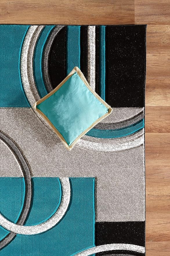 GLORY RUGS Area Rug Modern Soft Hand Carved Contemporary Floor Carpet with Premium Fluffy Texture for Indoor Living Dining Room and Bedroom Area (Turquoise, 5x7)