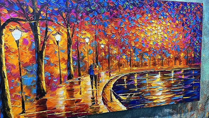 Tyed Art- Contemporary Art Landscape impressionist Oil Painting On Canvas Abstract Textured Tree artwork Painting Home Office Decorations Canvas Wall Art Painting Ready to hang 24x48inch