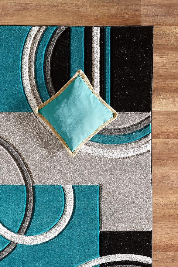 GLORY RUGS Area Rug Modern 2x7 Turquoise Soft Hand Carved Contemporary Floor Carpet with Premium Fluffy Texture for Indoor Living Dining Room and Bedroom Area