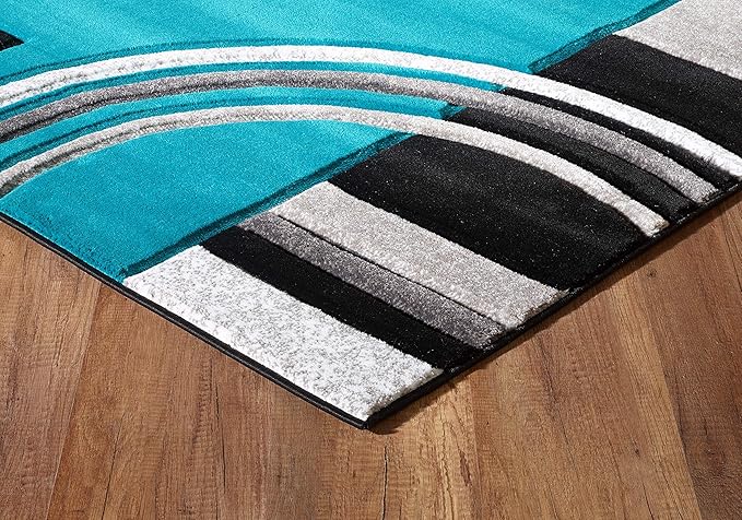 GLORY RUGS Area Rug Modern Soft Hand Carved Contemporary Floor Carpet with Premium Fluffy Texture for Indoor Living Dining Room and Bedroom Area (Turquoise, 5x7)