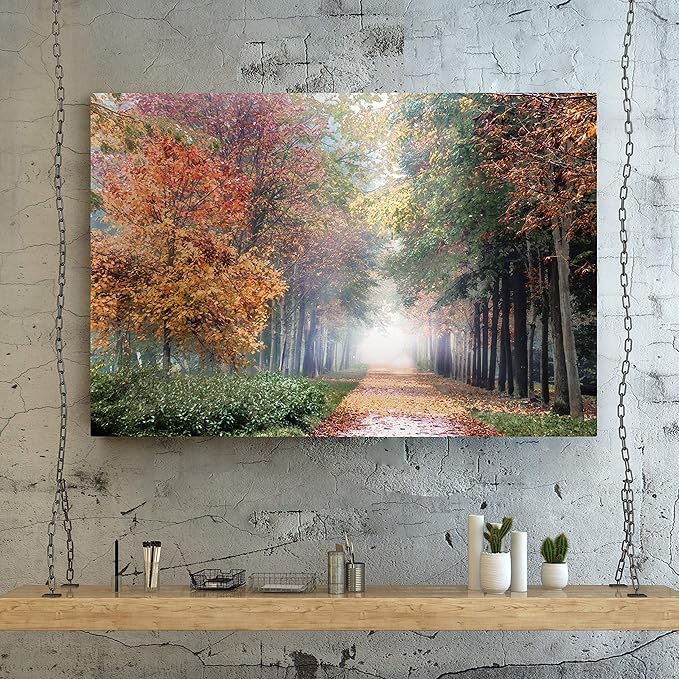 Renditions Gallery Home Wall Art Pictures Pathway through the Misty Autum Forest Canvas Hanging Prints for Living Room Office Decorations - 18"X27" LT08