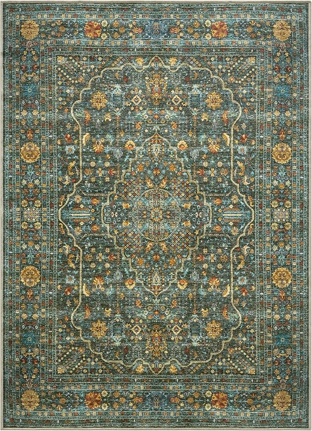 Keen Home Design 5x7 Rug - Machine Washable Area Rug with Non-Slip Backing, Ideal for Living Room, Dining Room, Bedroom - Vintage, Easy Clean, Durable, Low Pile Rug - (5' x 7')