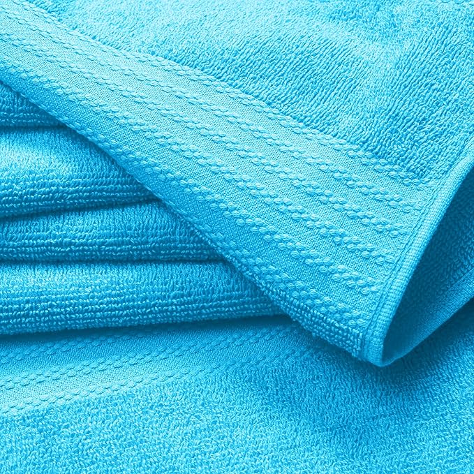 GLAMBURG Premium Cotton 4 Pack Bath Towel Set - 100% Pure Cotton - 4 Bath Towels 27x54 - Ideal for Everyday use - Ultra Soft & Highly Absorbent - Turquoise Blue