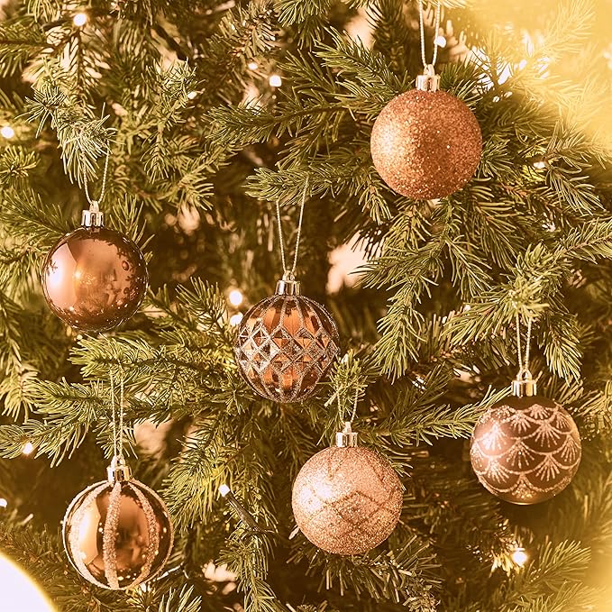 Valery Madelyn Christmas Ornaments Set, 30ct 2 Inches Bronze Copper Brown Gold Shatterproof Christmas Tree Decorations Ball Ornaments Bulk, Elegant Hanging Ornaments for Xmas Holiday Party Decor