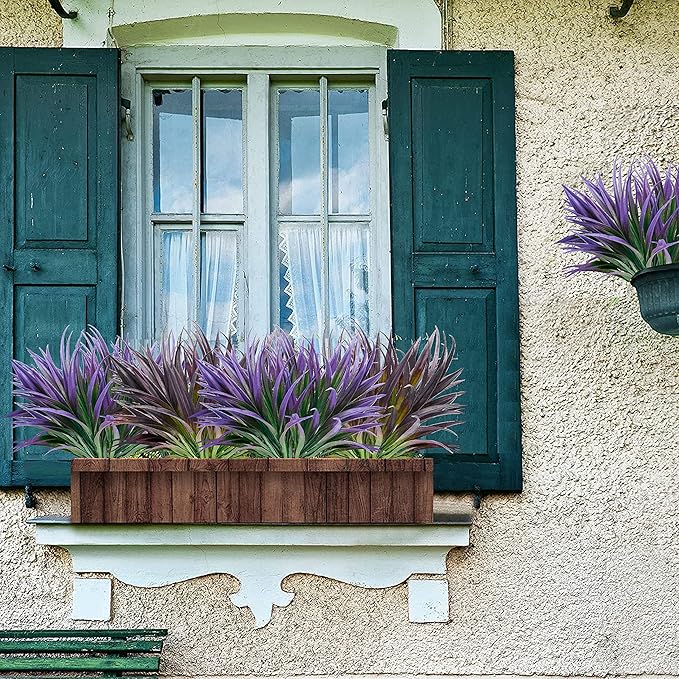 8 Pcs Outdoor Fake Plants UV Resistant Artificial Tall Grass Plants Faux Tropical Flowers Bushes Décor Fall Winter Summer Planters Patio Front Door Porch Plastic Greenery & Shrubs Decoration