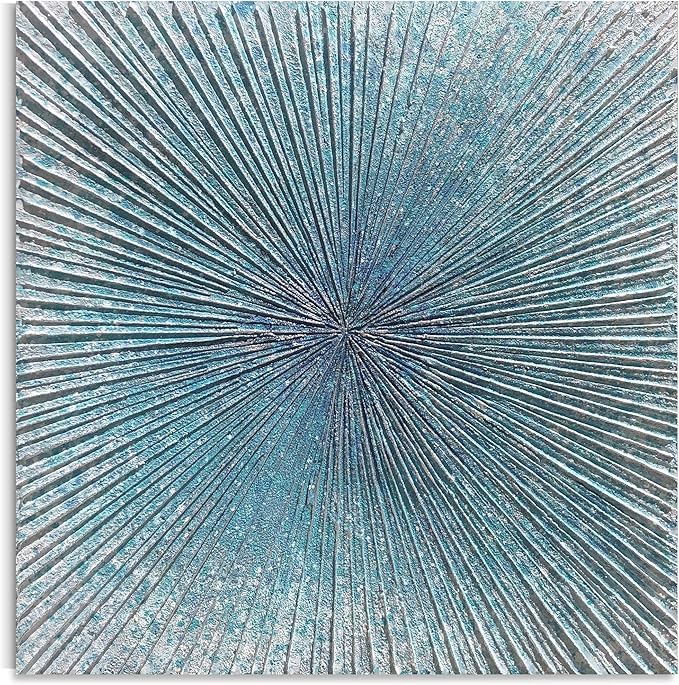 Yihui Arts Contemporary Abstract Living Room Wall Art Hand Painted Modern Teal Color Canvas Painting Pictures for Bedroom Bathroom Decor