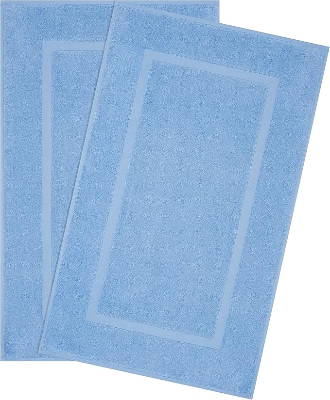 Cotton Paradise 100% Cotton Bath Mats for Bathroom Floor Set of 2 Pack, 20x34 Soft Absorbent Washable Quick Dry Tub Bathmat, Sky Blue Towel Bath Mat