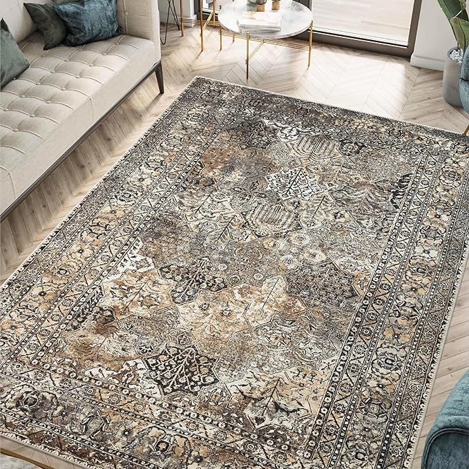 Keen Home Design 9x12 Rug - Machine Washable Area Rug with Non-Slip Backing, Ideal for Living Room, Dining Room, Bedroom - Vintage, Easy Clean, Durable, Low Pile Rug - (9' x 12')