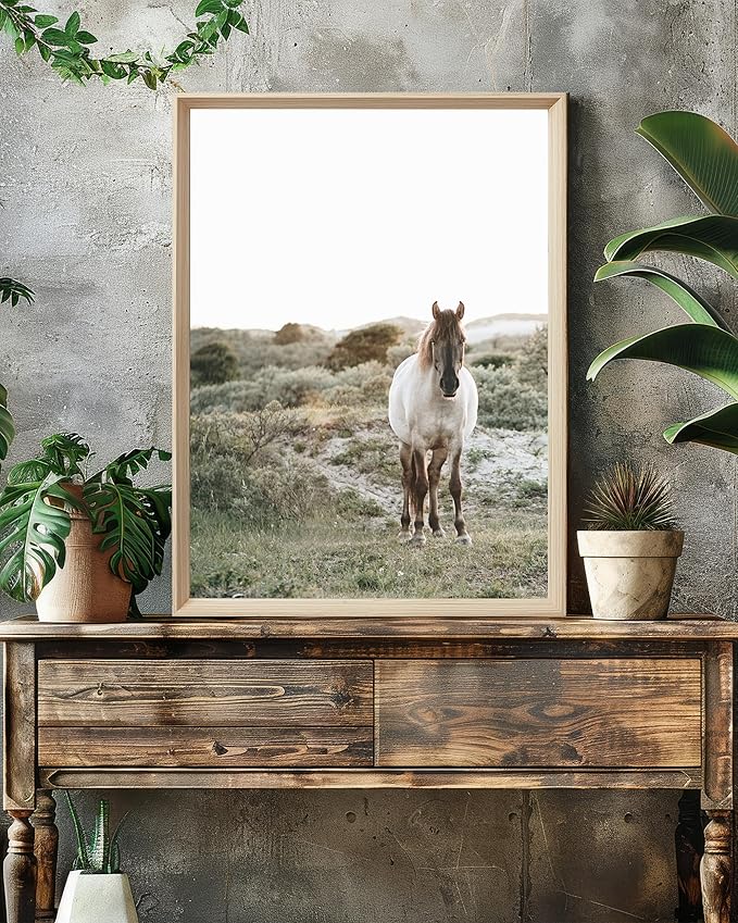 UPWOIGH Framed Wall Art, White Horse Outskirts setting sun Wood Canvas Wall Art,12"x16" Cotton Pattern Poster Wall Decor Aesthetic for Living Room Bedroom,Set of 3,Accessories