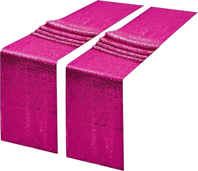 2 Packs 12 x 108 inches Hot Pink Sequin Table Runner, Glitter Fuchsia Table Runner for Wedding Birthday Bachelorette Holiday Party Supplies Decorations Bridal Shower Baby Shower