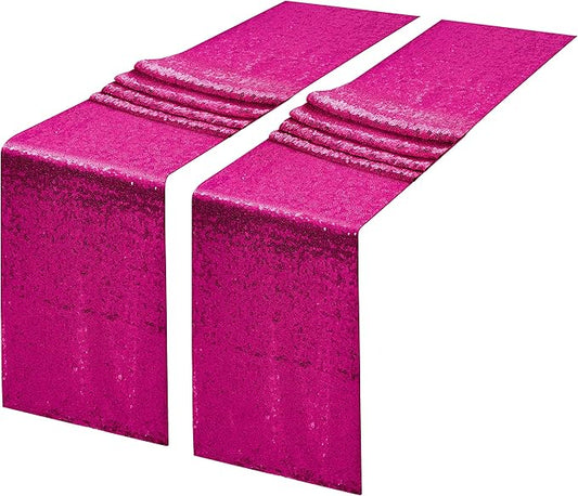 2 Packs 12 x 108 inches Hot Pink Sequin Table Runner, Glitter Fuchsia Table Runner for Wedding Birthday Bachelorette Holiday Party Supplies Decorations Bridal Shower Baby Shower