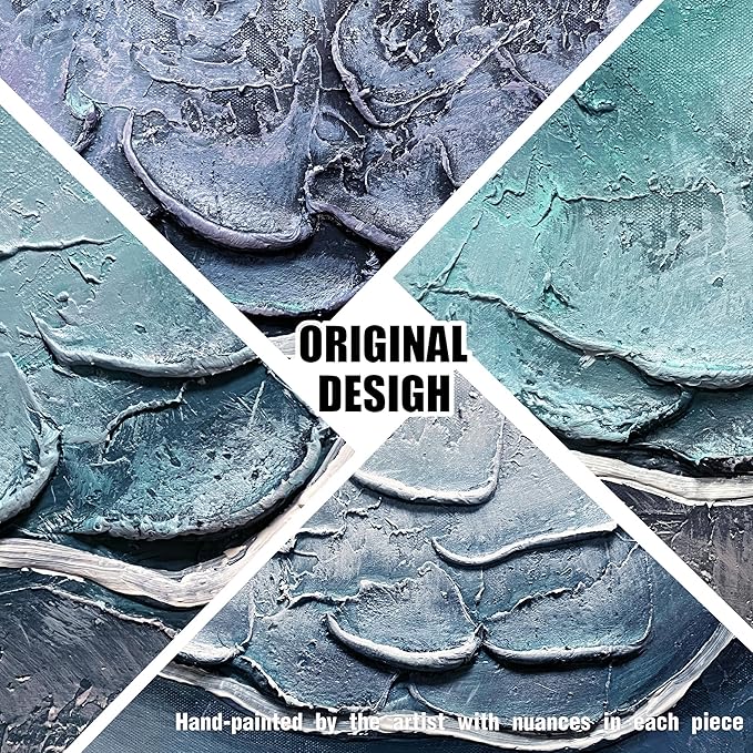 Beach Oil Painting Wall Art for Office Blue and White Wall Decor for Bedroom Wall Pictures for Living Room Size 24 x 47 Inch