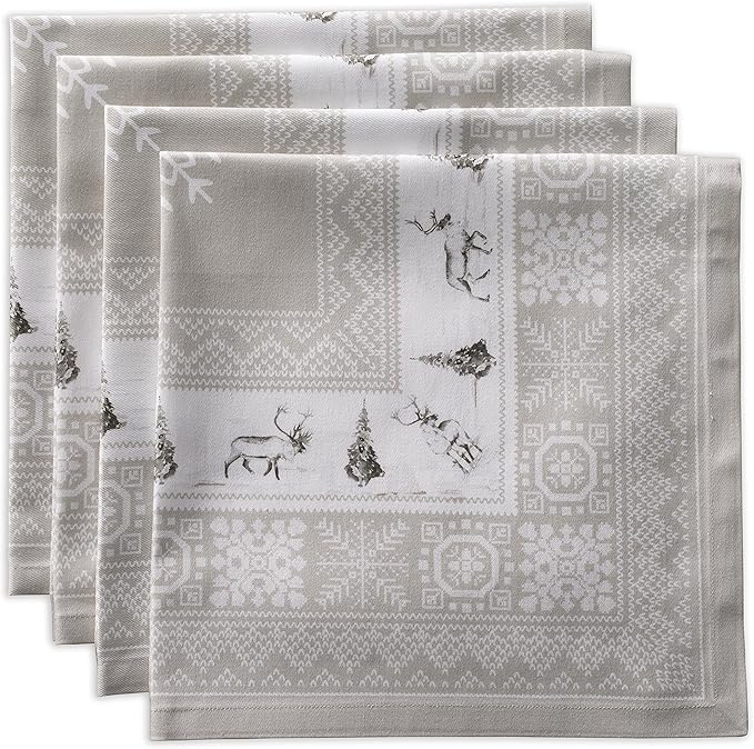 Maison d' Hermine Cloth Napkins Set of 4 100% Cotton Everyday Reusable Square Napkins Cloth Washable, Dinner, Party, Wedding, Restaurant (Cozy Christmas, 20" x 20")