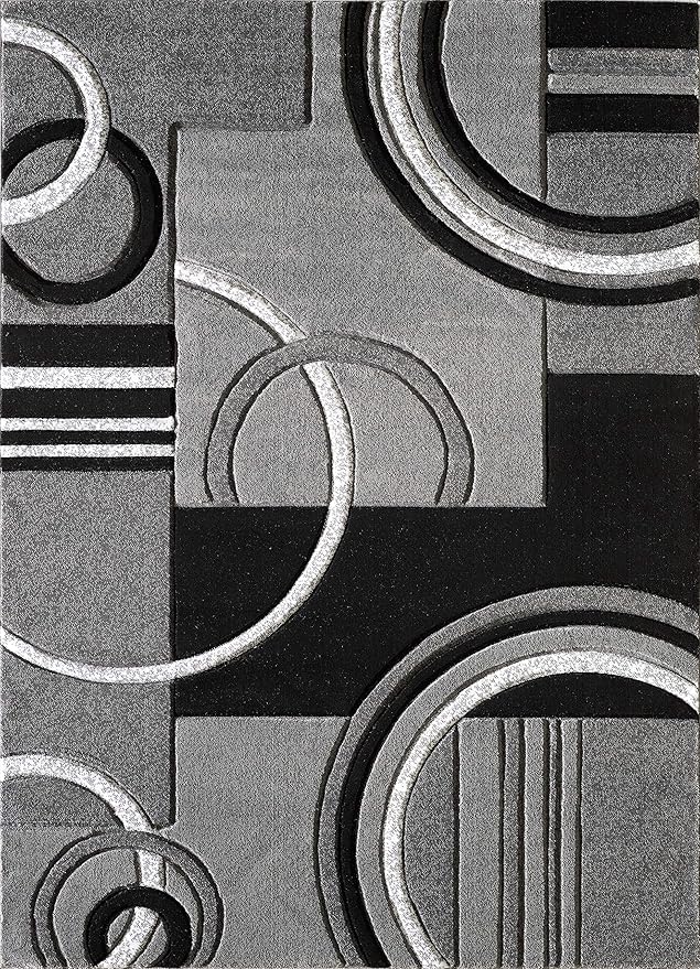 GLORY RUGS Area Rug Modern Soft Hand Carved Contemporary Floor Carpet with Premium Fluffy Texture for Indoor Living Dining Room and Bedroom Area (4x6, Grey Black)