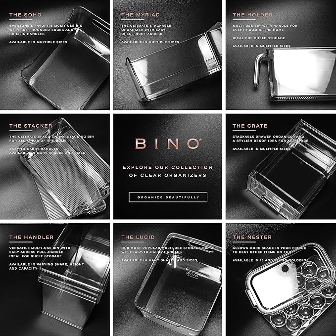 BINO | Plastic Storage Bins, Large - 2 Pack, White | THE SOHO COLLECTION | Pantry Organizers and Storage Containers Fridge Organizer Bins Kitchen Cabinet Organizer Medicine Cabinet Bin