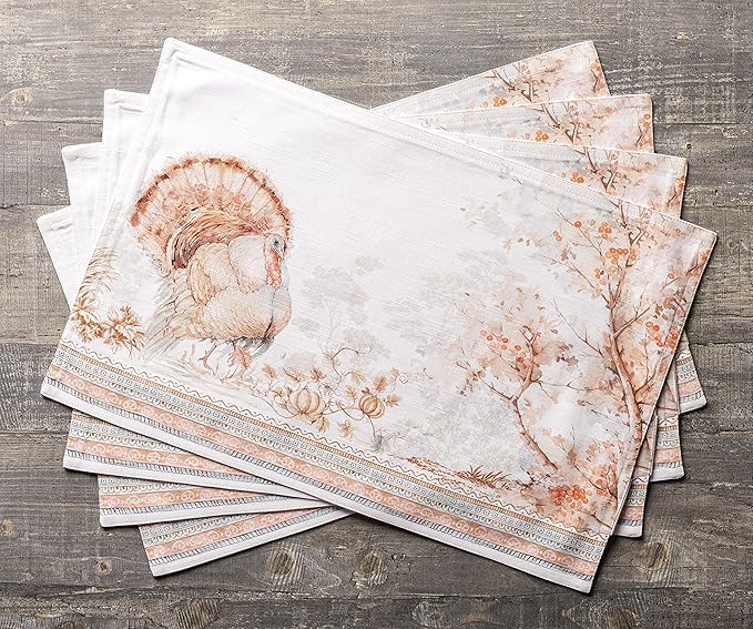 Maison d' Hermine Placemats Set of 4 100% Cotton Washable Cloth Place Mats, Reusable Table Mats for Kitchen Dining Decoration, Party, Wedding, Restaurant (Giving Thanks, 13" x 19")