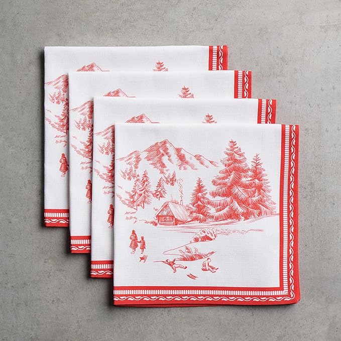 Maison d' Hermine Cloth Napkins Set of 4 100% Cotton Everyday Reusable Square Napkins Cloth Washable, Dinner, Party, Wedding, Restaurant (Winter Jouy, 20" x 20")