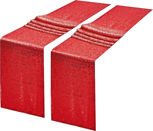 2 Packs 12 x 108 inches Red Sequin Table Runner, Glitter Red Table Runner for Wedding Birthday Bachelorette Holiday Party Supplies Decorations Bridal Shower Baby Shower