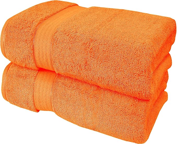GLAMBURG 700 GSM Premium Cotton 2-Pack Oversized Extra Large Bath Sheet Set - 100% Combed Cotton - 2 Bath Sheets 35x70 - Luxury Hotel & Spa Quality - Durable Ultra Soft Highly Absorbent - Orange