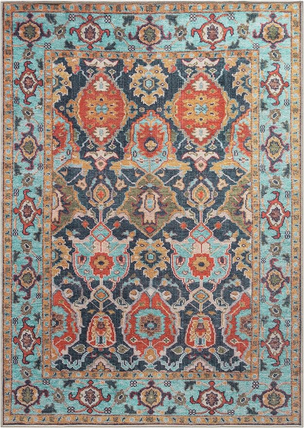 Keen Home Design 5x7 Rug - Machine Washable Area Rug with Non-Slip Backing, Ideal for Living Room, Dining Room, Bedroom - Vintage, Easy Clean, Durable, Low Pile Rug - (5' x 7')