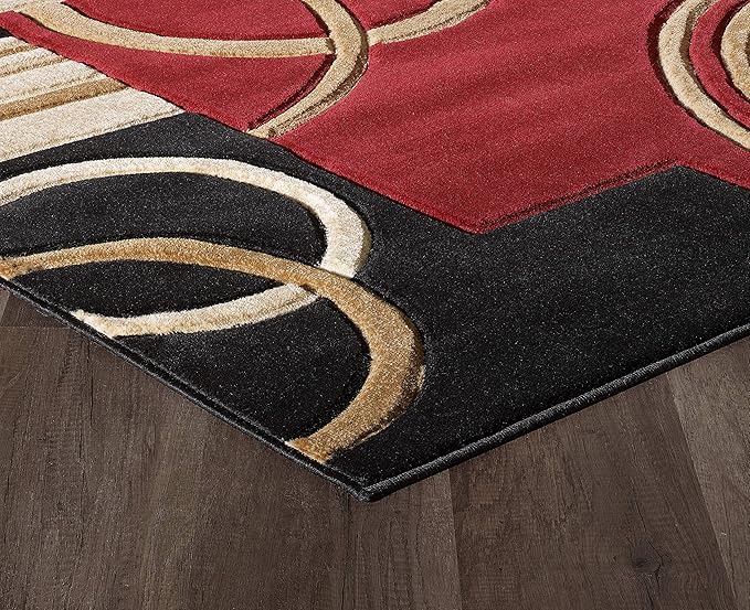 GLORY RUGS Area Rug Modern 2x7 Dark Red Soft Hand Carved Contemporary Floor Carpet with Premium Fluffy Texture for Indoor Living Dining Room and Bedroom Area