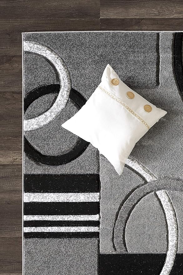 GLORY RUGS Area Rug Modern Soft Hand Carved Contemporary Floor Carpet with Premium Fluffy Texture for Indoor Living Dining Room and Bedroom Area (4x6, Grey Black)