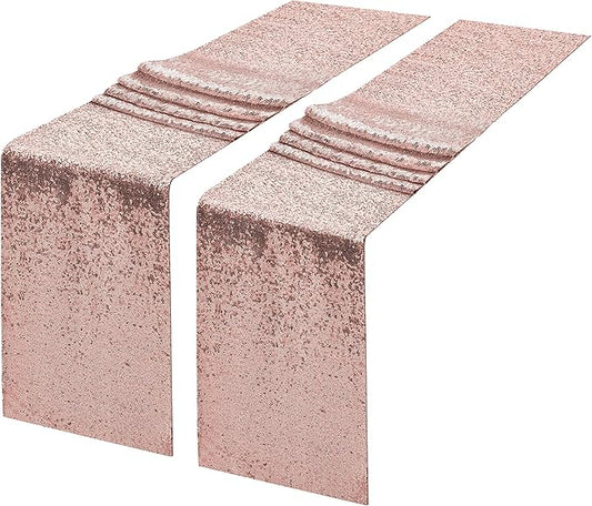 2 Packs 12 x 108 inches Rose Gold Sequin Table Runner, Glitter Rose Gold Table Runner for Wedding Birthday Bachelorette Holiday Party Supplies Decorations Bridal Shower Baby Shower